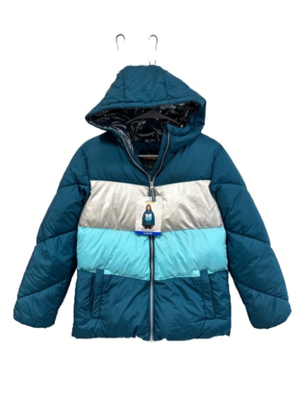 Pacific Trail Kids Blue, Teal & Silver Colorblock Puffer Jacket Water Resistant